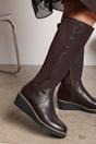 Brown 'Livia' Knee High Wedge Boot Stitch Detail, Image 6 of 6
