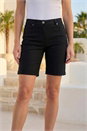 Black Elastic Waist Turn Up Stretch Shorts, Image 2 of 4