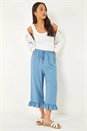 Blue Petite Cropped Frill Hem Trouser, Image 1 of 5