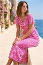 Pink Petite Floral Print Pocket Midi Dress, Image 2 of 4