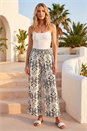 White Petite Print Shirred Cropped Trouser, Image 1 of 4