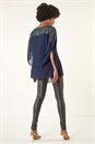 Navy  Sequin Yoke Contrast Chiffon Top, Image 3 of 5