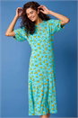 Blue Sunflower Print Keyhole Stretch Midi Dress, Image 2 of 6