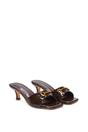 Brown XY LONDON Brown 'Toni' Square Toe Mule Heeled Sandals With Decorative Buckle, Image 3 of 6