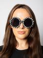 Black Round Floral Gem Novelty Sunglasses in Black, Image 6 of 6
