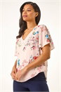 Light Pink Floral Angel Sleeve Top, Image 4 of 5