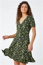 Green Floral Print Stretch Wrap Dress, Image 1 of 5