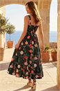Black Floral Print Tiered Midi Dress, Image 3 of 4