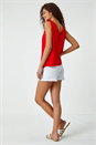 Red Tie Detail Strap V-Neck Cami Top, Image 3 of 5