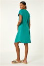 Jade Green Linen Blend Shift Dress, Image 3 of 5