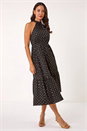 Black Polka Dot Halter Neck Midi Dress, Image 1 of 5