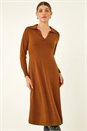 Copper Scallop Detail Knitted Midi Dress, Image 5 of 7