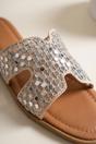 Beige Cordelia Mirrored Disc Embellished H Sandals, Image 3 of 5