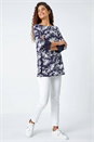 Navy Floral Lace Trim Stretch Top, Image 2 of 5