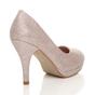 Rose Gold High Heel Glitter Court Shoes, Image 4 of 6
