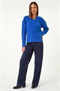 Royal Blue V-Neck Cable Knit Jumper, Image 2 of 5