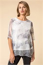 Grey Mesh Overlay Leaf Print Top, Image 4 of 4