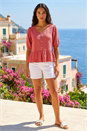 Red Buttoned Front Peplum Top, Image 2 of 4
