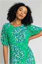 Green Petite Floral Print Empire Midi Dress, Image 4 of 5