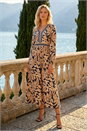 Tan Floral Border Print Midi Dress, Image 2 of 4