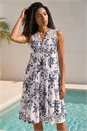 Navy  Floral Print Lace Detail Smock Dress, Image 2 of 4