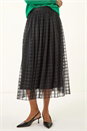 Black Geometric Mesh Overlay Skirt, Image 1 of 7