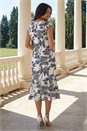 Ivory  Palm Print Lace Godet Hem Dress, Image 3 of 4