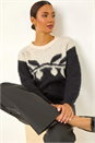 Black Leaf Jacquard Crew Neck Knit Jumper, Image 1 of 5