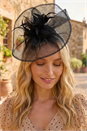 Black Floral Feather Veil Disc Fascinator, Image 3 of 4