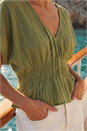 Green Dusk Cotton Textured Pintuck Top, Image 4 of 4