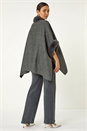 Grey Textured Faux Fur Trim Cape, Image 4 of 5