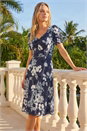 Navy Petite Floral Print Sweetheart Neck Dress, Image 1 of 4