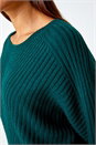 Green Ribbed Geometric Print Batwing Jumper, Image 5 of 5