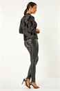 Black Velvet Metallic Print V-Neck Stretch Blouse, Image 3 of 5