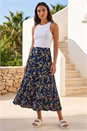 Navy  Ditsy Floral Print Elastic Waist Midi Skirt, Image 2 of 4