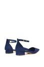 Navy XY LONDON Navy 'Jenny' Low Heel Flat Pointed Toe Ankle Strap Court Shoes, Image 4 of 5