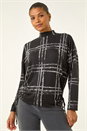 Black Plaid Print Side Tie Top, Image 4 of 5