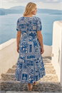 Blue Curve Postcard Print Midi Dress , Image 3 of 4