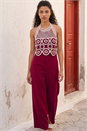 Wine Petite Crochet Detail Linen Blend Jumpsuit, Image 2 of 4