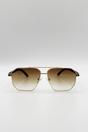 Brown SVNX Brown Retro Square Navigator Sunglasses in Brown, Image 2 of 5