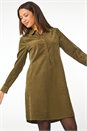 Khaki Corduroy Tunic Shirt Dress , Image 3 of 5