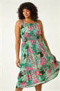 Green Curve Animal Floral Square Neck Midi Dress, Image 2 of 5