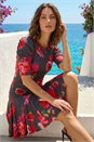 Black Petite Floral Print Mesh Stretch Dress, Image 2 of 4