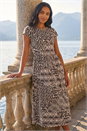 Brown Abstract Print Midi Dress, Image 2 of 4