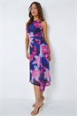Navy  Floral Mesh Asymmetric Stretch Bodycon Dress, Image 2 of 5