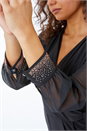 Black Petite Sequin Cuff Wrap Jumpsuit, Image 4 of 5