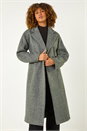Grey Longline Brushed Double Breasted Coat, Image 2 of 7