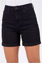 Black Stretch Denim Mom Shorts, Image 1 of 6