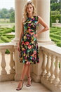 Black Floral Print Gathered Stretch Midi Dress, Image 2 of 4