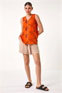 Dark Orange Leaf Print Button Detail Vest Top, Image 2 of 6
